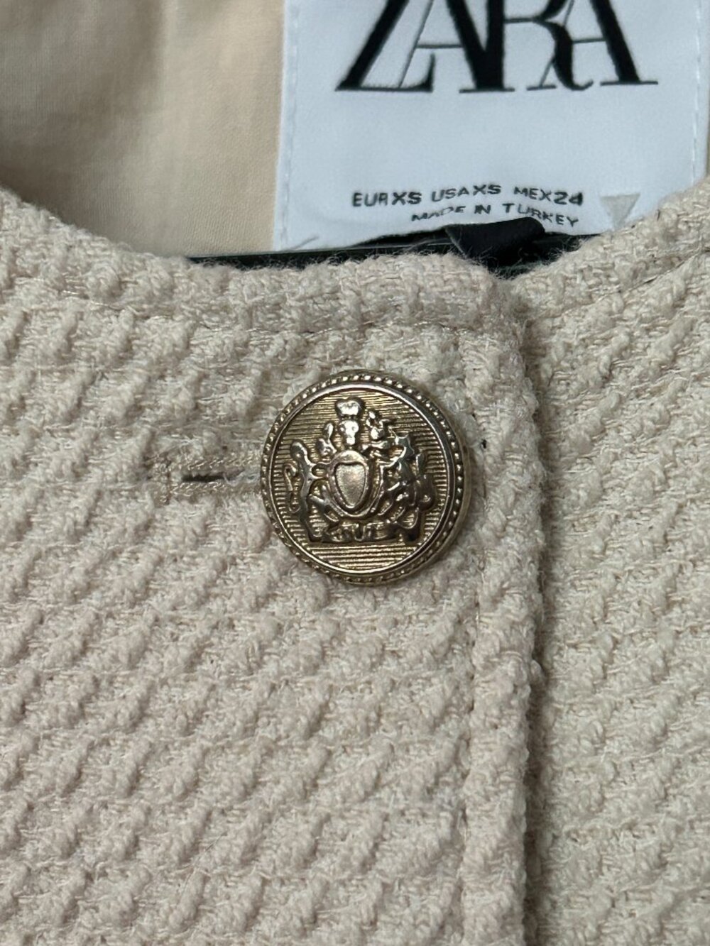 Zara Ivory Cropped Tweed Jacket Women's Extra Small Polished Office Work EUC - Picture 6 of 12
